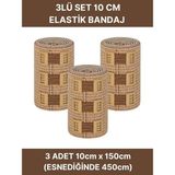 Alban Elastik Bandaj Seti 3’lü (3X10CM) 12 Klipsli 4,5 Metreye Kadar Uzar, Spor ve Günlük Kullanım - 10 cm - Kahverengi