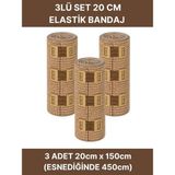Alban Elastik Bandaj Seti 3’lü (3X20CM) 12 Klipsli 4,5 Metreye Kadar Uzar, Spor ve Günlük Kullanım - 20 cm - Kahverengi