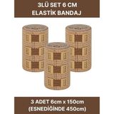 Alban Elastik Bandaj Seti 3’lü (3X6CM) 12 Klipsli 4,5 Metreye Kadar Uzar, Spor ve Günlük Kullanım - 6 cm - Kahverengi