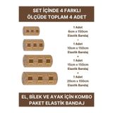 Alban Elastik Bandaj Seti 4’lü (1x6cm+1x10cm+1x15cm+1x20cm) 16 Klipsli 4,5 Metreye Kadar Uzar, Spor ve Günlük Kullanım