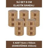 Alban Elastik Bandaj Seti 5’li (5X6CM) 20 Klipsli 4,5 Metreye Kadar Uzar, Spor ve Günlük Kullanım - 6 cm - Kahverengi