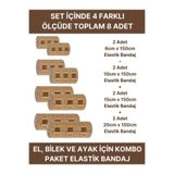 Alban Elastik Bandaj Seti 8’li (2x6cm+2x10cm+2x15cm+2x20cm) 32 Klipsli 4,5 Metreye Kadar Uzar, Spor ve Günlük Kullanım