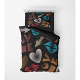 Alban Home Genç Çocuk Desen Mikro Saten 3D Dijital Baskı Tek Kişilik Nevresim Takımı Love - Renkli - 160 x 220 cm