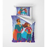 Alban Home Genç Çocuk Desen Mikro Saten 3D Dijital Baskı Tek Kişilik Nevresim Takımı Super Boy And Girl - Renkli - 160 x 220 cm