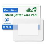 Alban Steril Şeffaf Yara Pedi, Poliüretan 10CMX20CM Pansuman Yara Örtüsü, Steril Tekli Paketlerde 25LI Kutuda