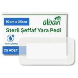 Alban Steril Şeffaf Yara Pedi, Poliüretan 10CMX25CM Pansuman Yara Örtüsü, Steril Tekli Paketlerde 25LI Kutuda