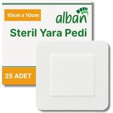 Alban Steril Yara Pedi, Non-Woven 10 cm x 10 cm Yarapedi, Steril Tekli Paketlerde 25'li Kutu Içerisinde, Pansuman Yara Örtüsü - 10cmx10cm