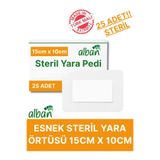 Alban Steril Yara Pedi, Non-Woven 10cmx15cm Pansuman Yara Örtüsü, Steril Tekli Paketlerde 25li Kutuda