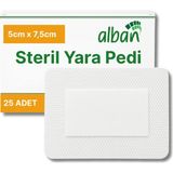 Alban Steril Yara Pedi, Non-Woven 5 cm X 7,5 cm Yarapedi, Steril Tekli Paketlerde 25'li Kutu Içerisinde, Pansuman Yara Örtüsü - 5cmx7,5cm