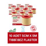 Alban Tıbbi Bez Flaster 5 cm x 5 m, 10 Kutulu Set, Pamuklu Medikal Sabitleme Bandı Tekli Rulo