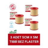 Alban Tıbbi Bez Flaster 5 cm x 5 m, 3 Kutulu Set, Pamuklu Medikal Sabitleme Bandı Tekli Rulo