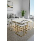 albemo Valencia Gold - Beyaz 5 li Kare Orta Sehpa Takımı