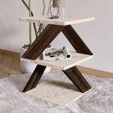 Albeni Z Tasarım 3 Katlı Minimalist Yan Sehpa – 9 Renk Seçeneği – Modern Sehpa, Traverten/Ceviz