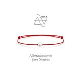 alberaccessories Şans Seninle 1.2 MM Beyaz İnci Love Kırmızı bileklik