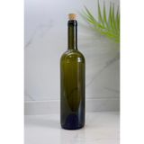 Albergio 750 ml Cam Şarap Şişesi + Konik Doğal Mantar Tıpa Seti 32 cm | 1.9 cm Ağız Çapı Yeşil