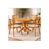 Albero Home Naturel Hasır Sandalyeli Açılır Yuvarlak Yemek Masası Takımı | 1 Masa + 4 Sandalye 110 Cm
