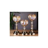 ALBETTO 3 lü Kristal Cam Şamdan, Vazo Gold Metal Ayak 4470