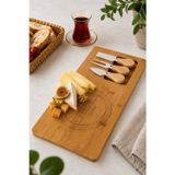 Albetto 38 x 19 cm Bambu Peynir Sunum Tepsisi – Peynir ve Çerez Servis Tahtası, Bıçak Setli