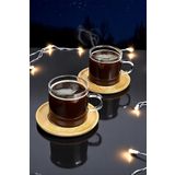 ALBETTO Espresso Fincan 6'lı Bardak ve Bambu 6'lı Altlık Seti