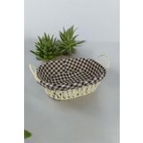 ALBETTO Hasır Rattan Ekmeklik Ekmek Sepeti Oval Ekose Kumaş