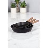 ALBETTO İMZA Granit Döküm 3'lü Tava Set Siyah Ahşap Sap 20/24/28cm
