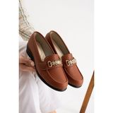 Albishoes Anatomik Kadın Babet Zincir Tokalı Hafif Rahat Taban Şık Günlük Ayakkabı Anne Ayakkabısı