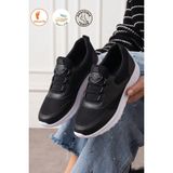 Albishoes Bağcıksız Kolay Giyim Anatomik Ultra Rahat Fileli Yazlık Kadın Anne Sneaker Spor Ayakkabı - Siyah - Beyaz