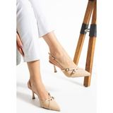 Albishoes Çift Toka Detaylı Arkası Açık Rugan Sivri Burun 8 cm Ince Topuklu Stiletto Kadın Ayakkabı - Krem
