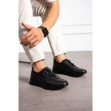 Albishoes Erkek Deri Kışlık Casual Ayakkabı Kauçuk Taban Yumuşak Günlük Deri Ayakkabı - Siyah