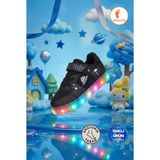 Albishoes Erkek Kız Çocuk Bebek Yazlık Hafif Rahat Yumuşak Taban Cırtlı Işıklı Sneaker Spor Ayakkabı - Siyah - Füme