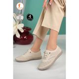 Albishoes Kadın 4 Noktalı Anatomik Kaymaz Şeffaf Taban Rahat Hafif Günlük Ayakkabı Anne Ayakkabı - Krem