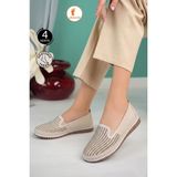Albishoes Kadın 4 Noktalı Taş Detay Anatomik Kaymaz Taban Rahat Hafif Günlük Ayakkabı Anne Ayakkabı - Krem