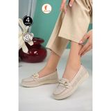 Albishoes Kadın 4 Noktalı Toka Detay Anatomik Kaymaz Taban Rahat Hafif Günlük Ayakkabı Anne Ayakkabı - Krem
