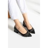 AlbiShoes Kadın Alçak Topuk 4 cm Sivri Burun Şeritli Taşlı Abiye Kadın Kare Topuklu Ayakkabı (36-44)