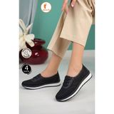 Albishoes Kadın Anne 4 Noktalı Anatomik Kaymaz Taban Yumuşak Hafif Günlük Ayakkabı Anne Ayakkabı - Siyah Nubuk