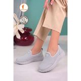 Albishoes Kadın Anne Bağcıksız Fileli Rahat Günlük Yürüyüş Babet Ayakkabı Anatomik Spor Ayakkabı - Buz
