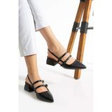 Albishoes Kadın Kare Topuk 5 Cm Arkası Açık Sivri Burun Topuklu Ayakkabı Alçak Topuk Kadın Ayakkabı