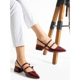 Albishoes Kadın Kare Topuklu 5 cm Rugan Arkası Açık Sivri Burun Ayakkabı Alçak Topuk Kadın Ayakkabı - Bordo Rugan