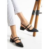 Albishoes Kadın Kare Topuklu 5 cm Rugan Arkası Açık Sivri Burun Ayakkabı Alçak Topuk Kadın Ayakkabı - Siyah