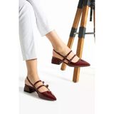 Albishoes Kadın Kare Topuklu 5 Cm Rugan Arkası Açık Sivri Burun Ayakkabı Alçak Topuk Kadın Ayakkabı