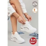 Albishoes Kadın Lastikli Simli Gizli Dolgu Topuk 6 cm Yumuşak Rahat Taban Mevsimlik Spor Ayakkabı - Beyaz