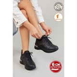 Albishoes Kadın Lastikli Simli Gizli Dolgu Topuk 6 cm Yumuşak Rahat Taban Mevsimlik Spor Ayakkabı - Siyah