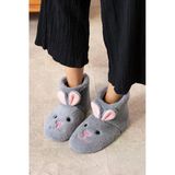 Albishoes Kadın Tavşan Figürlü Ev Botu Panduf Anne Çocuk Yumuşak Rahat Sessiz Taban Ev Ayakkabısı