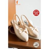 Albishoes Kadın Topuğu Açık Lastikli Kurdeleli Günlük Babet Yumuşak Rahat Taban Fiyonklu Babet - Krem