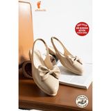 Albishoes Kadın Topuğu Açık Lastikli Kurdeleli Günlük Babet Yumuşak Rahat Taban Fiyonklu Babet - Vizon