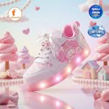 Albishoes Kız Bebek Çocuk Yazlık Hafif Rahat Yumuşak Taban Cırt Cırtlı Işıklı Sneaker Spor Ayakkabı - Beyaz - Pembe