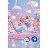 Albishoes Kız Çocuk Bebek Yazlık Hafif Rahat Yumuşak Taban Cırt Cırtlı Işıklı Sneaker Spor Ayakkabı - Beyaz - Pudra