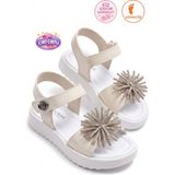 Albishoes Kız Çocuk Cırt Cırtlı Yazlık Günlük Düğün Kız Çocuk Sandalet Rahat Yumuşak Taban Ayakkabı - Krem