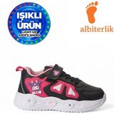Albishoes Kız Çocuk Kuromi Figürlü Cırtlı Işıklı Mevsimlik Kışlık Çocuk Okul Sneaker Spor Ayakkabı - Siyah - Fuşya