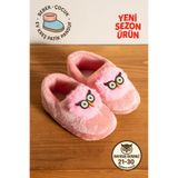 AlbiShoes Kız Çocuk Panduf Ev Patiği Pamuk Astarlı Baykuş Figür Ev Kreş Ayakkabısı Sevimli Baykuş